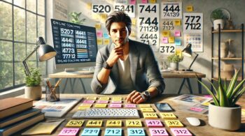 An-image-of-a-confident-individual-sitting-at-a-modern-desk-covered-in-colorful-sticky-notes-with-numbers-like-520-741-444-7129-an-example-of-manifestation-codeS