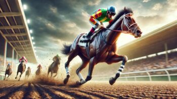 image capturing a determined jockey mid-race, symbolizing perseverance and focus—qualities essential for overcoming setbacks in affiliate marketing